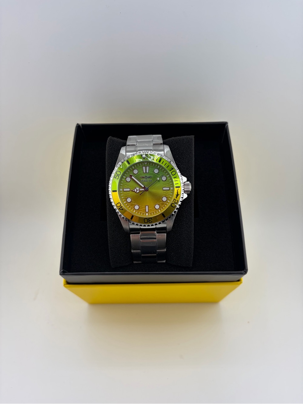 Invicta Pro Diver Men Stainless Steel Watch with Green-to-Yellow Gradient Dial